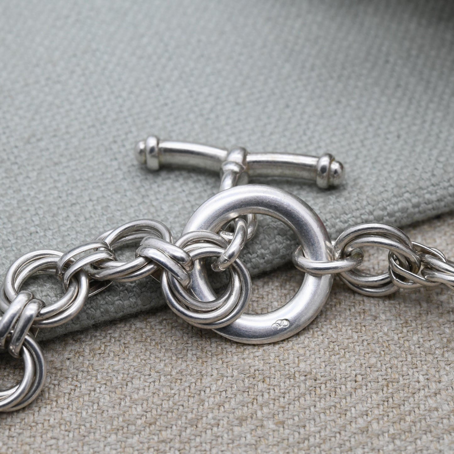 Vintage Links of London Necklace Sterling Silver with Toggle and Ring Clasp - Chunky Link Chain with T-Bar Clasp | Unisex Designer Jewellery