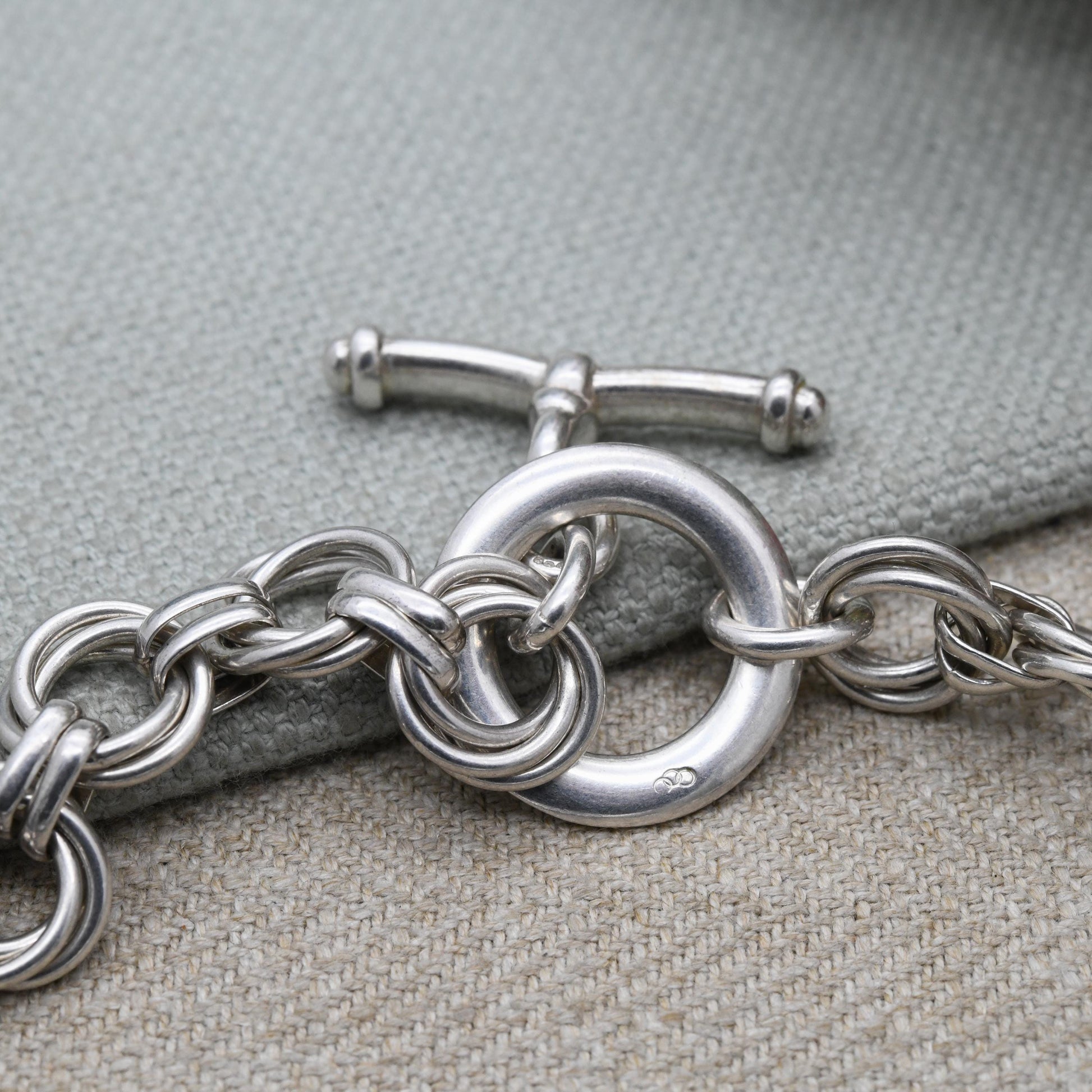 Vintage Links of London Necklace Sterling Silver with Toggle and Ring Clasp - Chunky Link Chain with T-Bar Clasp | Unisex Designer Jewellery