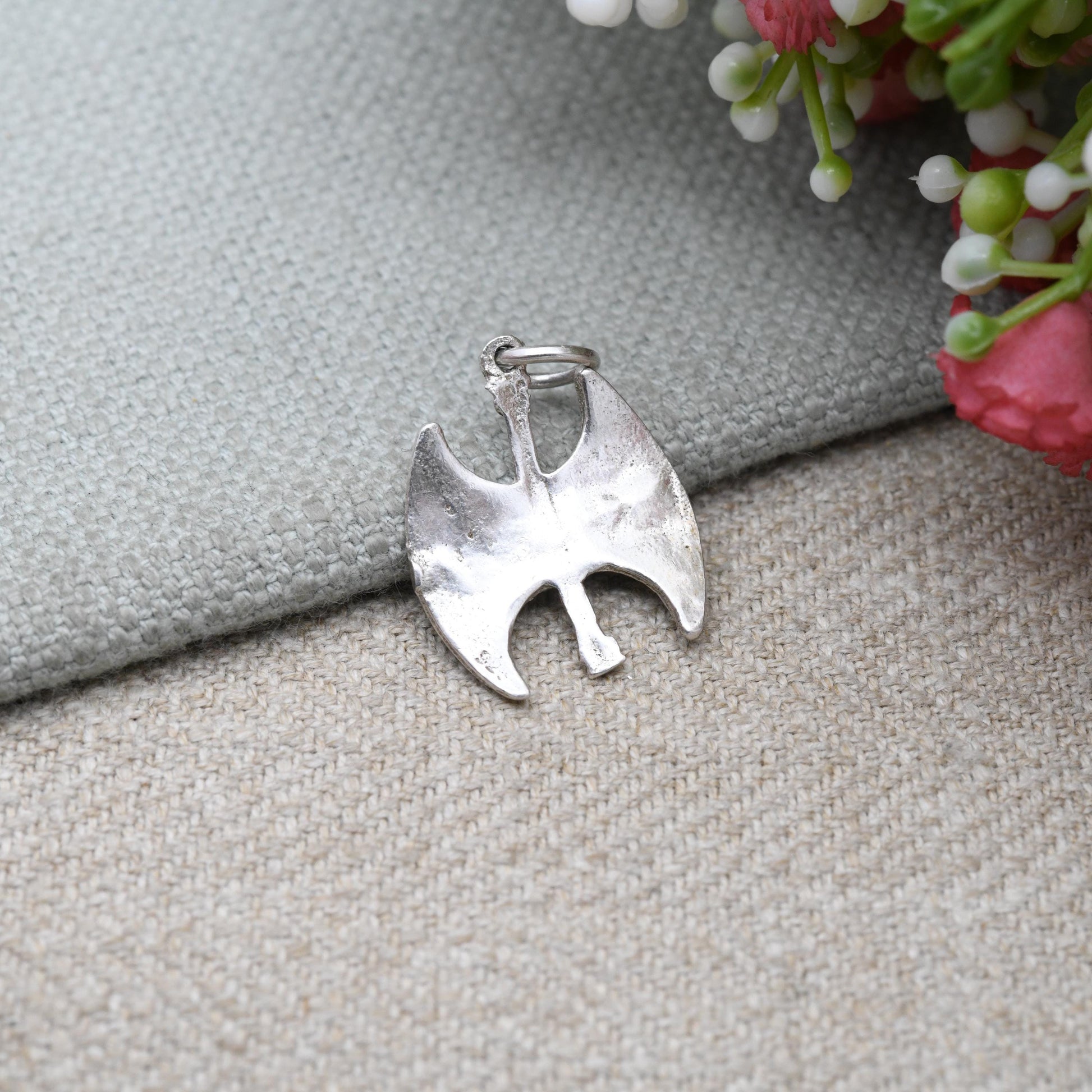 Vintage Silver Viking Axe Head Charm Pendant - Textured Viking Weapon | Medieval Axe Head | Gift for Charm Bracelet Necklace