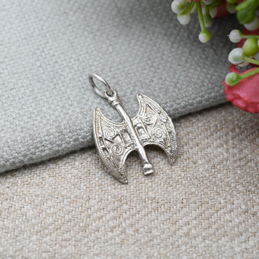 Vintage Silver Viking Axe Head Charm Pendant - Textured Viking Weapon | Medieval Axe Head | Gift for Charm Bracelet Necklace