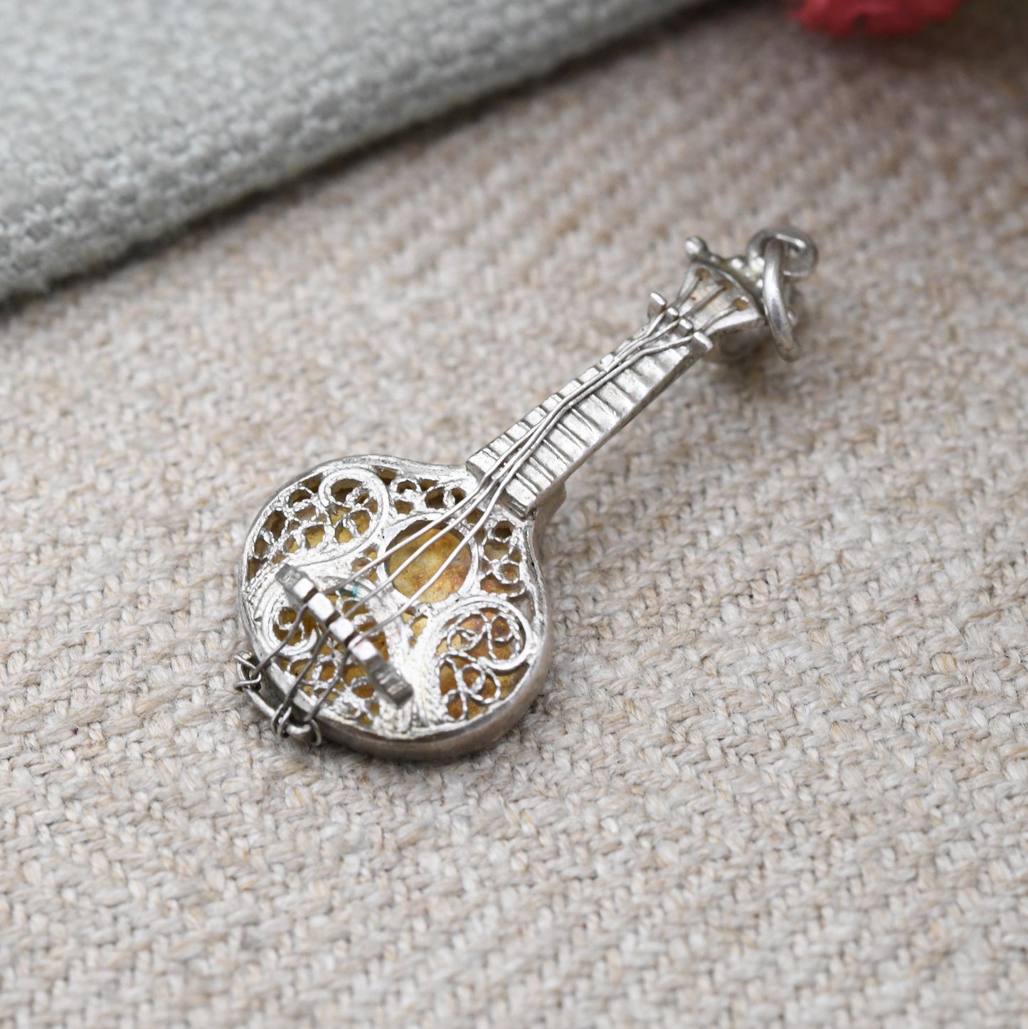Vintage European Silver Portuguese Guitar Charm - Iberian Musical Travel Souvenir Pendant | Collectable Gift for Charm Bracelet Necklace
