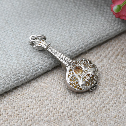 Vintage European Silver Portuguese Guitar Charm - Iberian Musical Travel Souvenir Pendant | Collectable Gift for Charm Bracelet Necklace