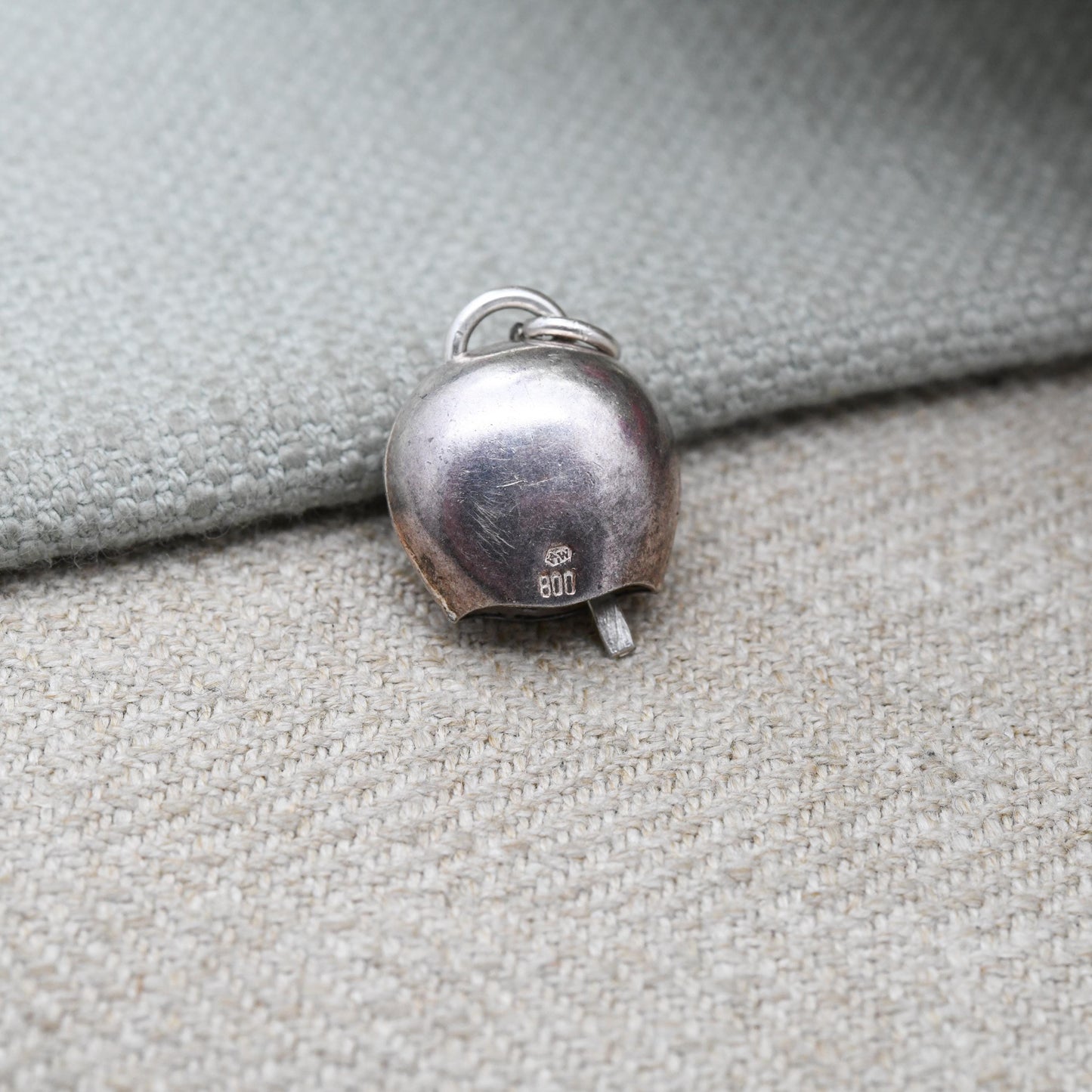 Vintage European 800 Silver Lucerne Cow Bell Charm Pendant - Swiss Enamel Articulated Bell | with Moving Tongue | Gift for Charm Bracelet