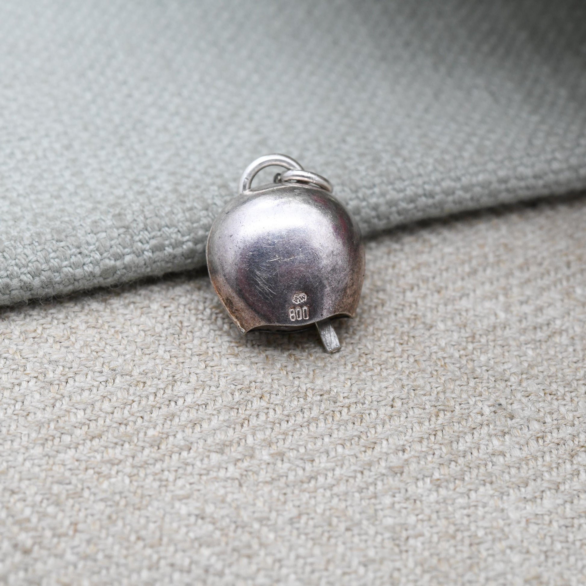 Vintage European 800 Silver Lucerne Cow Bell Charm Pendant - Swiss Enamel Articulated Bell | with Moving Tongue | Gift for Charm Bracelet