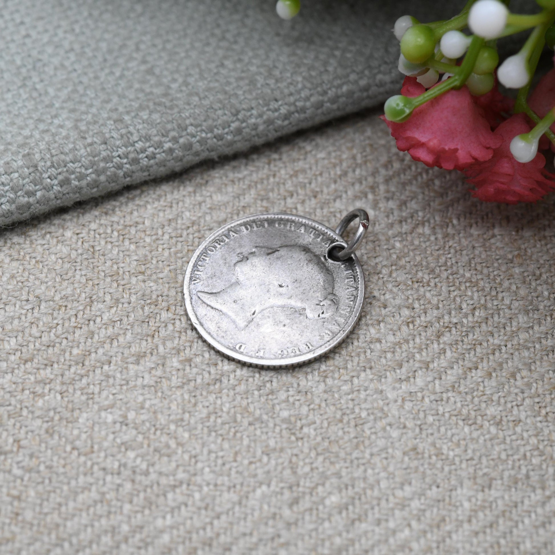 Antique Victorian Sterling Silver Six Pence Coin Charm Pendant - Queen Victoria Young Head | Solid Silver Coin Jewellery