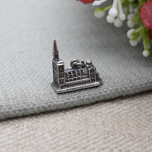 Vintage Sterling Silver Strasbourg Cathedral Charm Pendant - Church | Religious | France Travel Souvenir Gift for Charm Bracelet