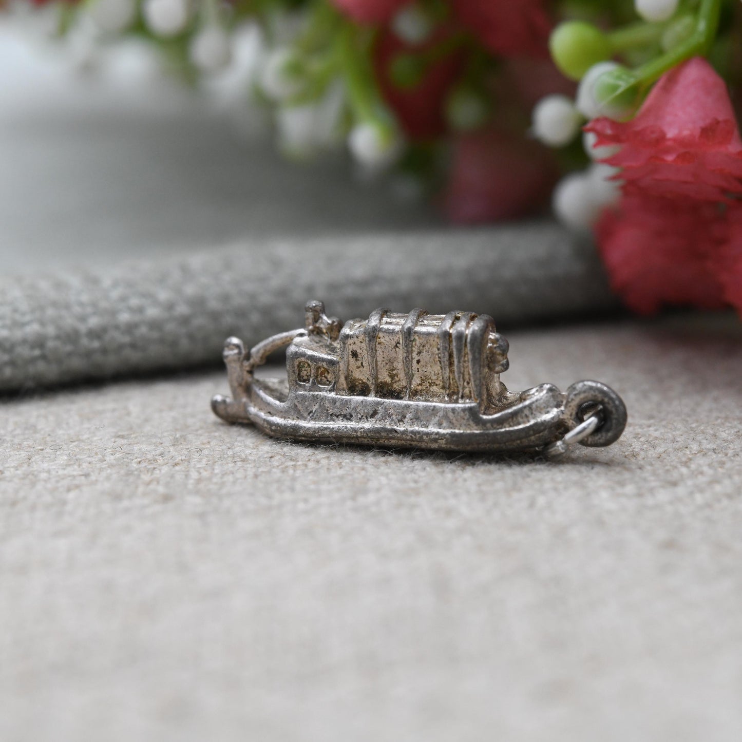 Vintage Silver Barge Charm Pendant - Cute Collectable Narrow Boat | Gift for Charm Bracelet or Charm Necklace