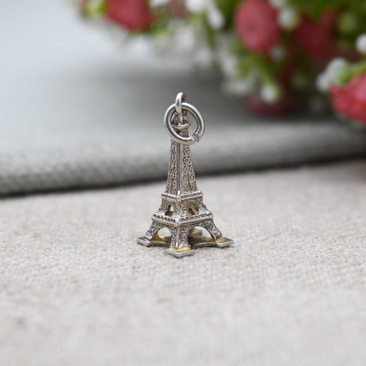 Vintage Sterling Silver Eiffel Tower Charm Pendant - Paris | France | French Travel Souvenir Gift for Charm Bracelet
