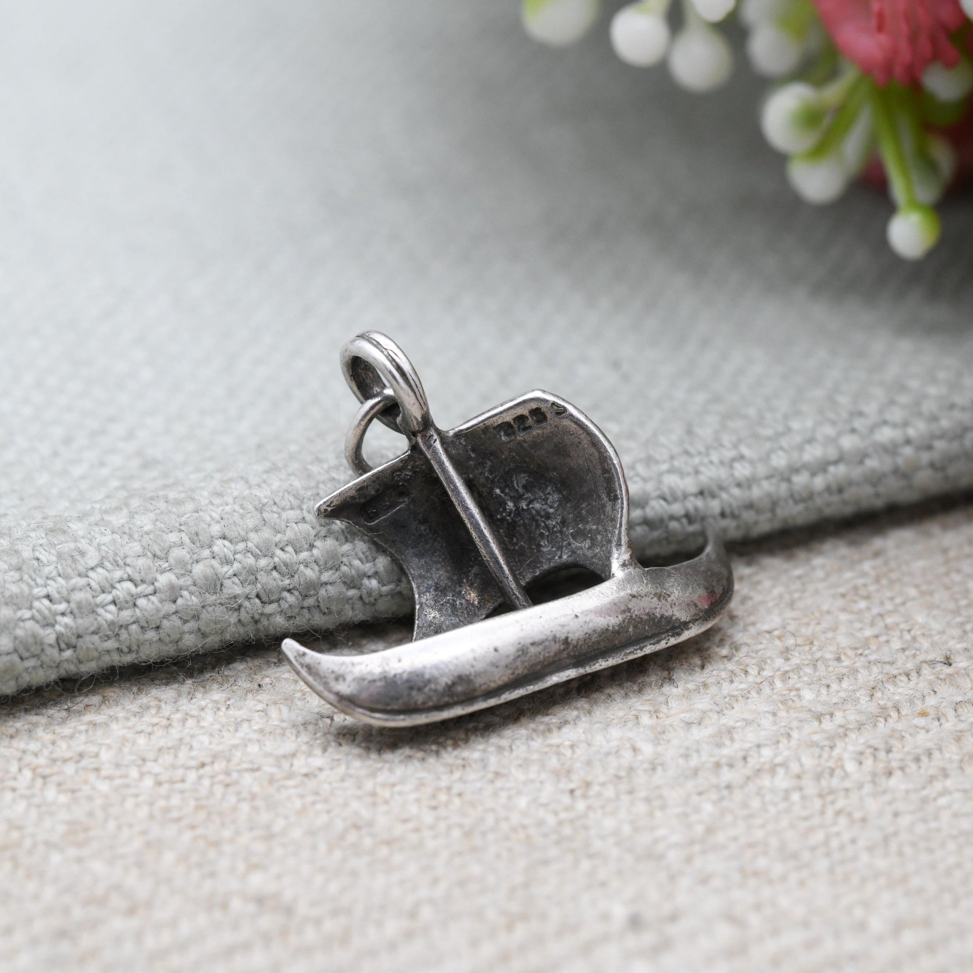 Vintage Silver Skuldelev Viking Boat Charm Pendant - Medieval Scandinavian Silver Ship | Sail Boat | Gift for Charm Bracelet