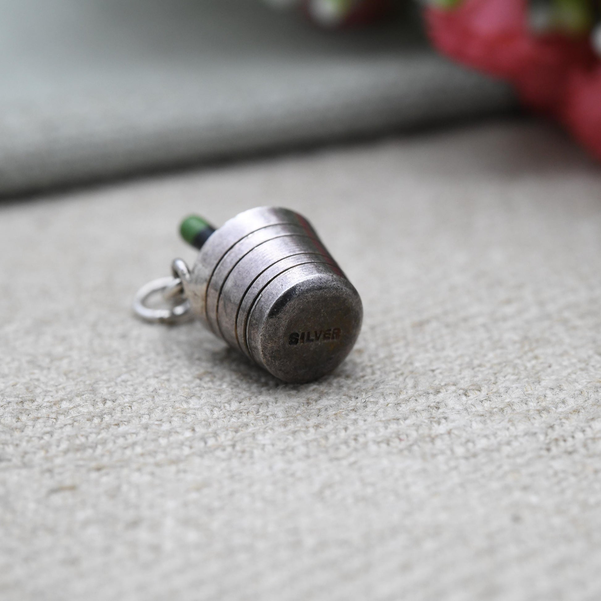 Vintage Sterling Silver and Enamel Champagne in Ice Bucket Charm Pendant - Detailed and Textured | Souvenir Gift for Charm Bracelet