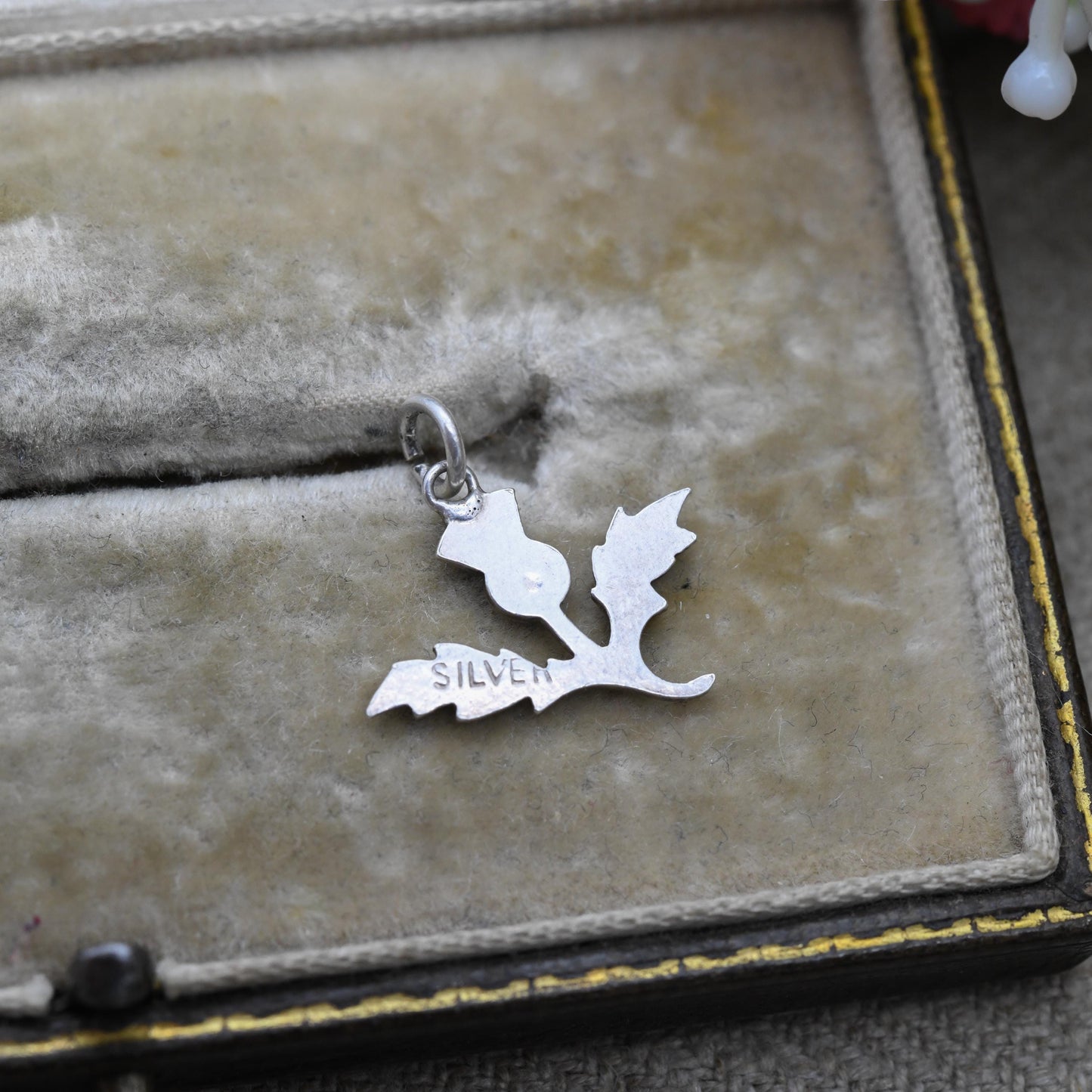 Vintage Sterling Silver & Enamel Scottish Thistle Charm Pendant - Scottish Heritage Symbol | Travel Souvenir Gift for Charm Bracelet