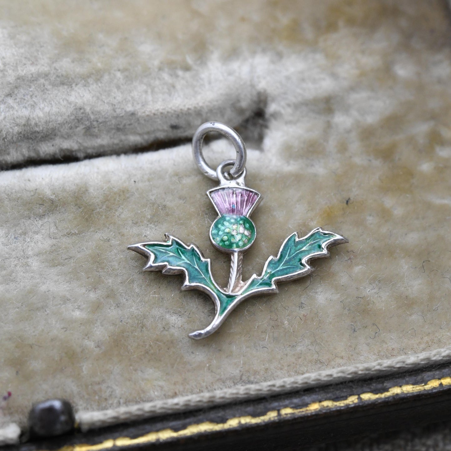 Vintage Sterling Silver & Enamel Scottish Thistle Charm Pendant - Scottish Heritage Symbol | Travel Souvenir Gift for Charm Bracelet