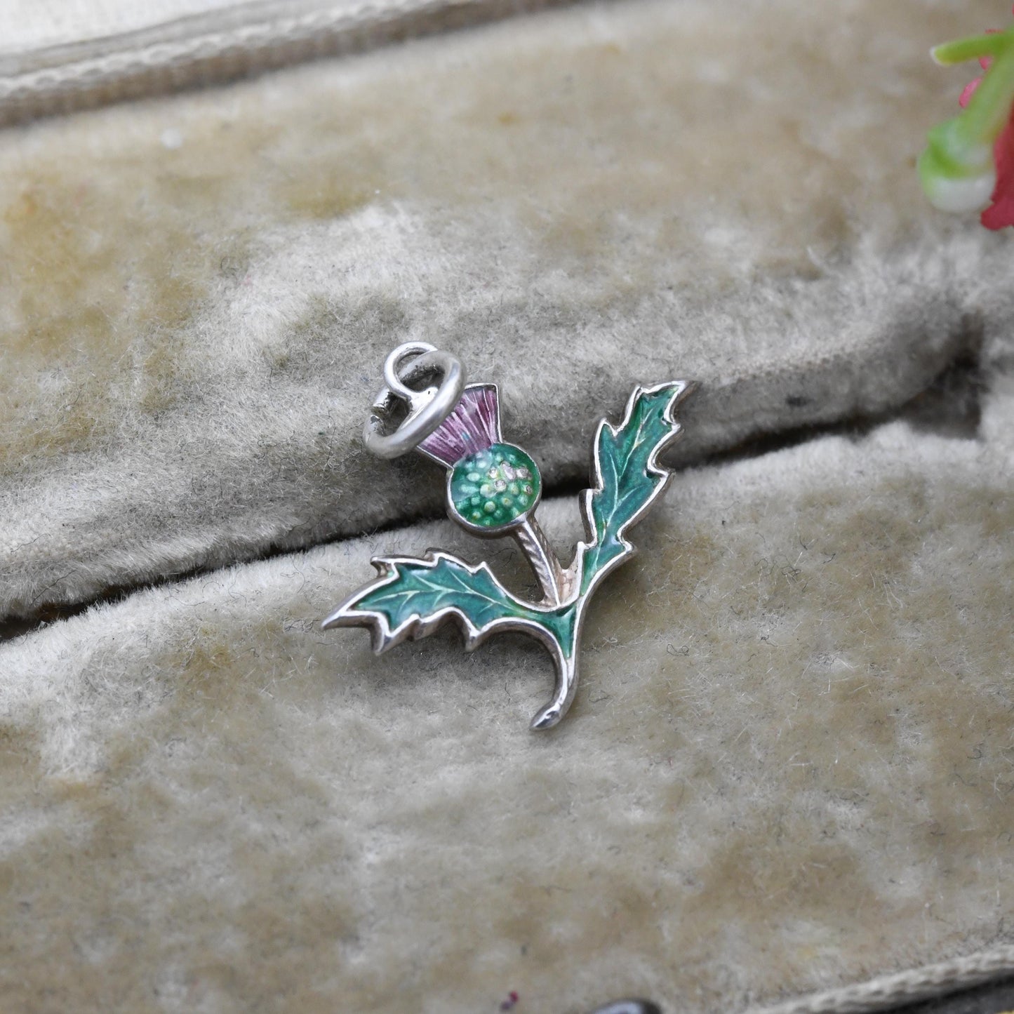Vintage Sterling Silver & Enamel Scottish Thistle Charm Pendant - Scottish Heritage Symbol | Travel Souvenir Gift for Charm Bracelet