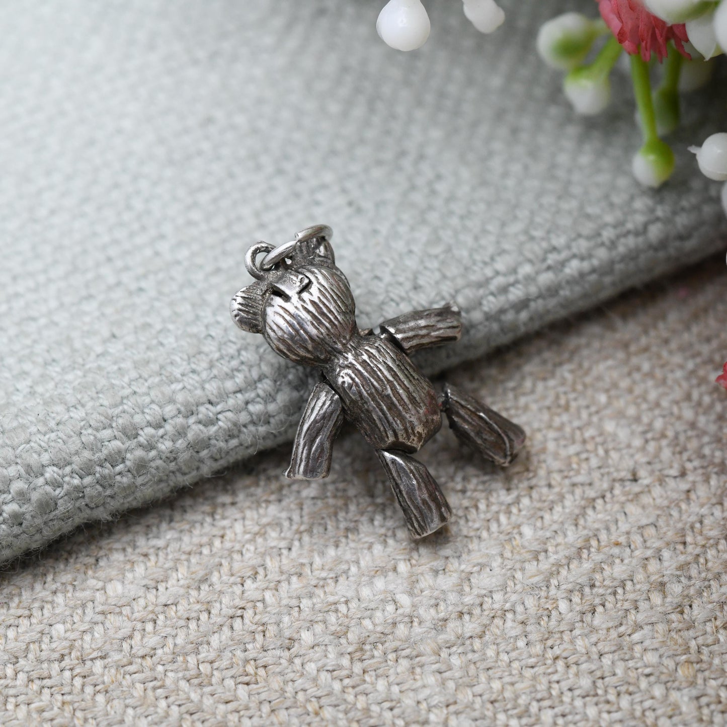 Vintage Sterling Silver Moving Teddy Bear Charm Pendant - Cute | Animal | Love | Gift for Charm Bracelet