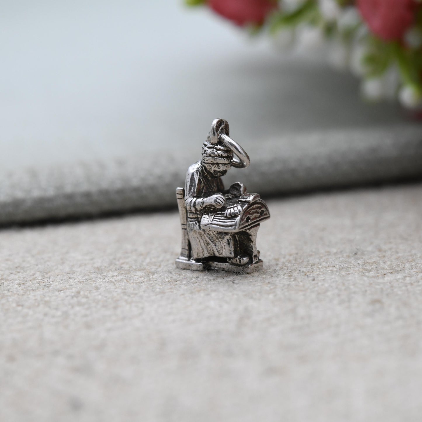 Vintage Sterling Silver Lacemaker Bruxelles Brussels Belgium Charm Pendant - Belgian Traditional Souvenir | Gift for Travel Charm Bracelet