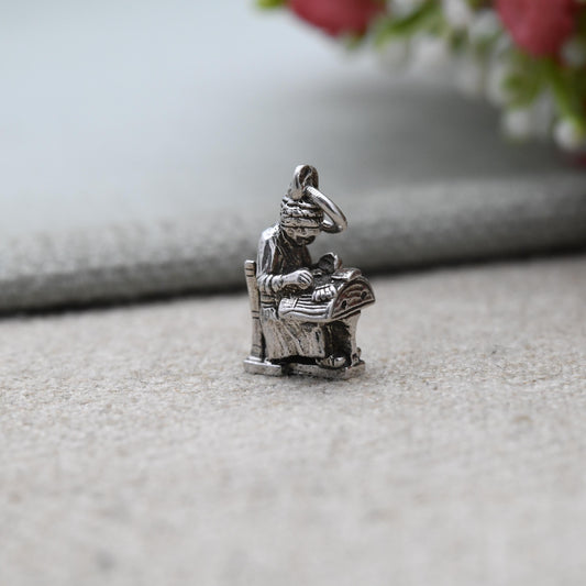 Vintage Sterling Silver Lacemaker Bruxelles Brussels Belgium Charm Pendant - Belgian Traditional Souvenir | Gift for Travel Charm Bracelet