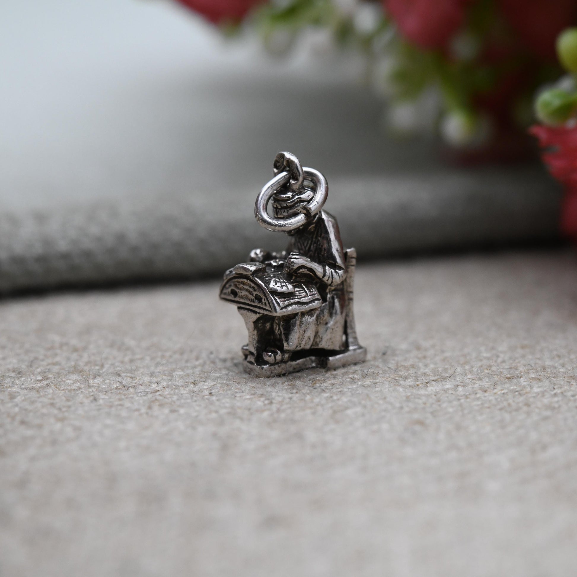 Vintage Sterling Silver Lacemaker Bruxelles Brussels Belgium Charm Pendant - Belgian Traditional Souvenir | Gift for Travel Charm Bracelet