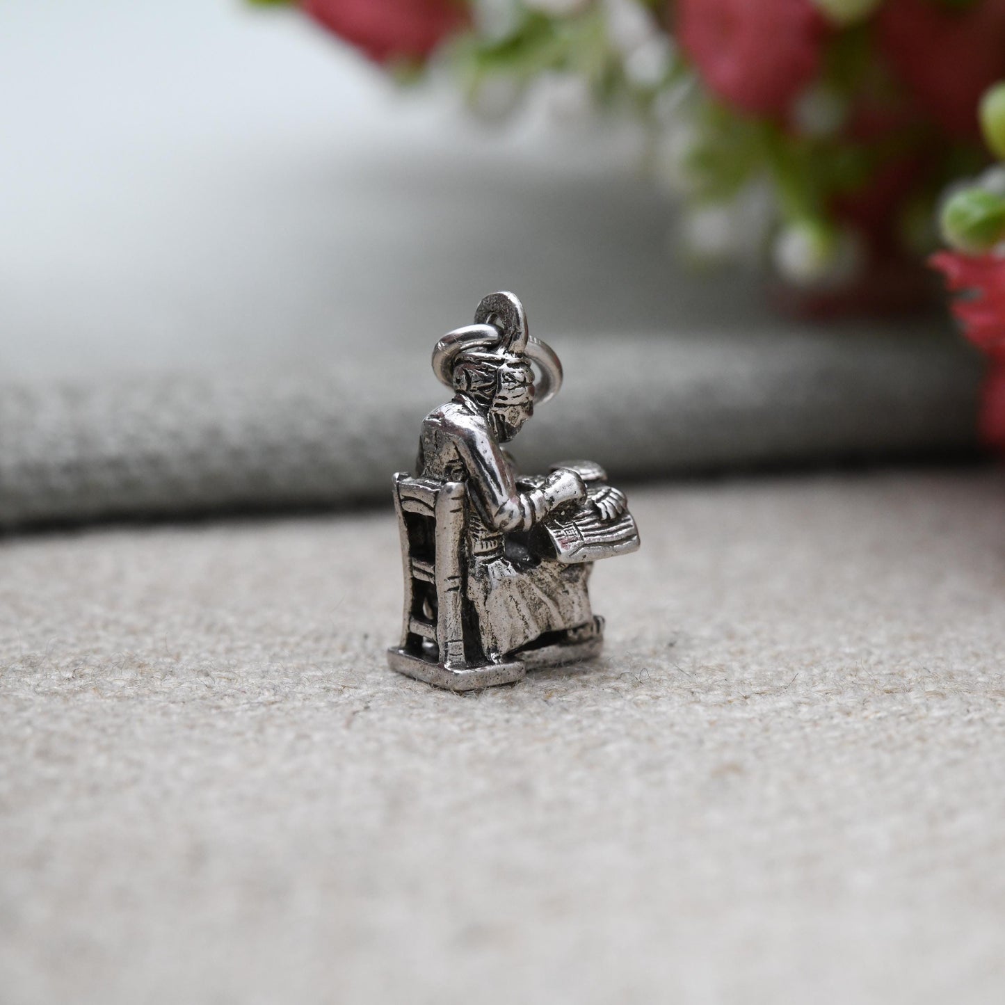 Vintage Sterling Silver Lacemaker Bruxelles Brussels Belgium Charm Pendant - Belgian Traditional Souvenir | Gift for Travel Charm Bracelet