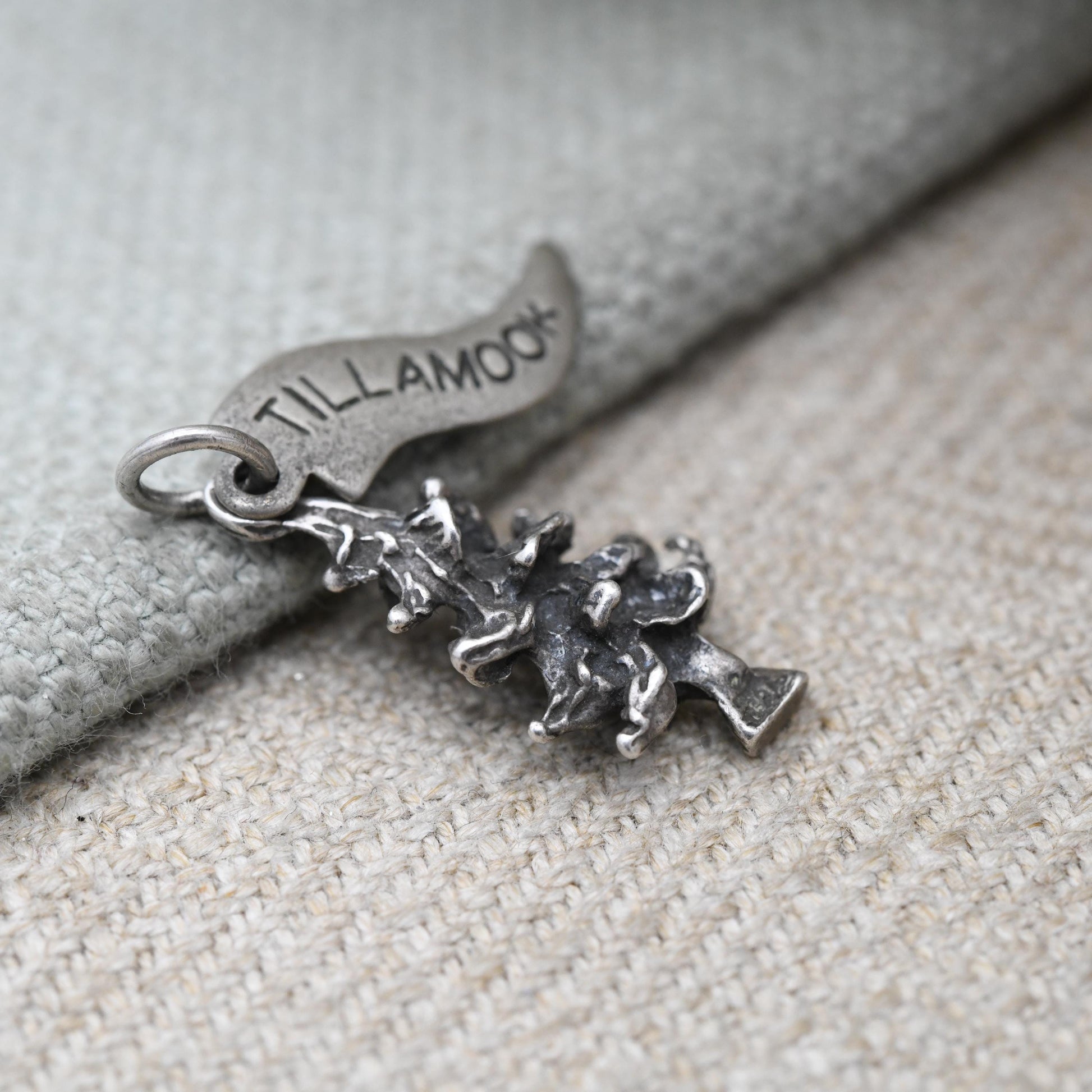 Vintage Silver Tillamook Tree Charm Pendant - Floral Travel Charm | Oregon State Gift | Souvenir Gift for Charm Bracelet
