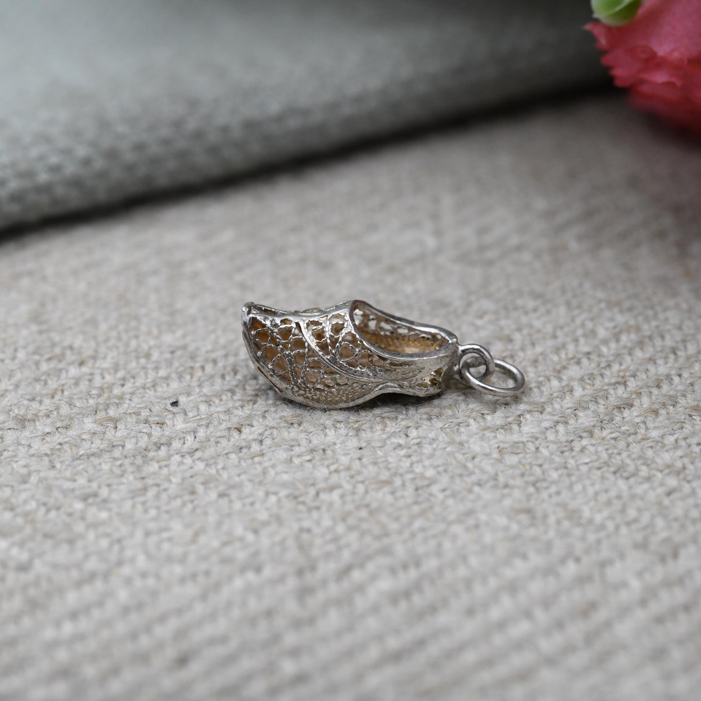 Vintage Sterling Silver Dutch Clog Charm Pendant - Openwork Traditional Shoe | Netherlands | Travel Souvenir | Gift for Charm Bracelet