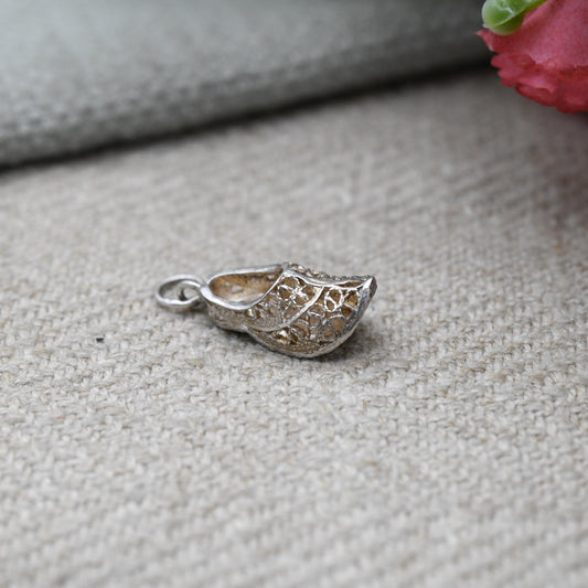 Vintage Sterling Silver Dutch Clog Charm Pendant - Openwork Traditional Shoe | Netherlands | Travel Souvenir | Gift for Charm Bracelet