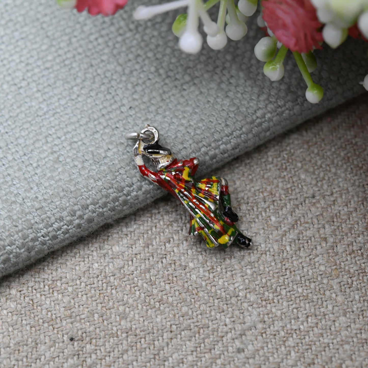 Vintage Sterling Silver and Enamel Scottish Dancer Charm Pendant - Scotland | Great Highland Dancing | Souvenir Gift for Charm Bracelet
