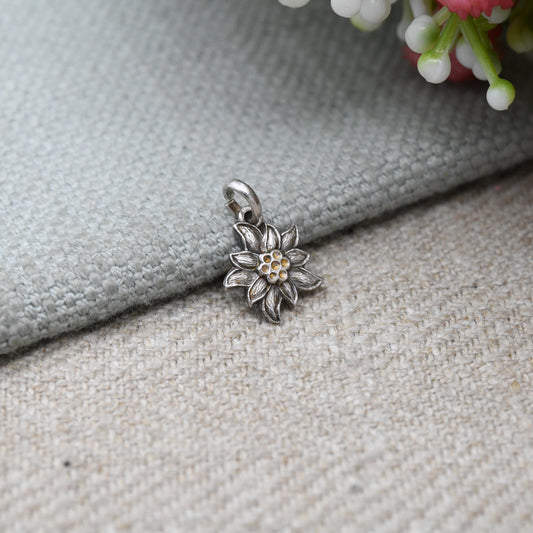 Vintage 800 Silver Edelweiss Flower Charm Pendant - Austrian Italian Swiss Floral Gift | Souvenir Gift for Charm Bracelet