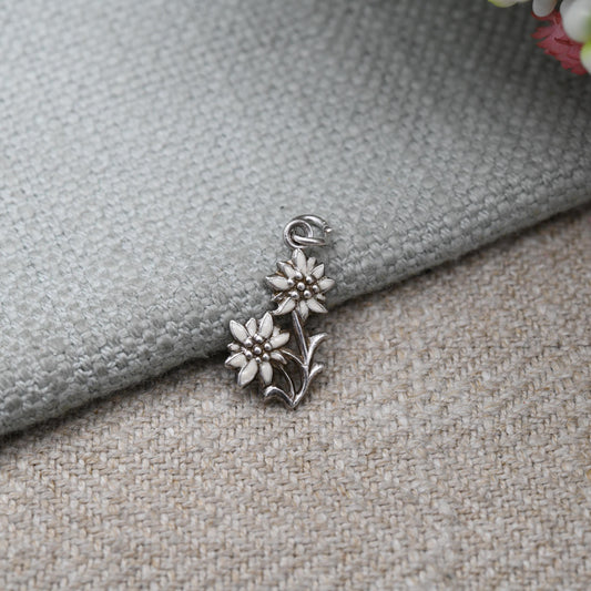 Vintage Sterling Silver White Flower Charm Pendant - Enamel Daisy | Floral | Garden | Souvenir Gift for Charm Bracelet