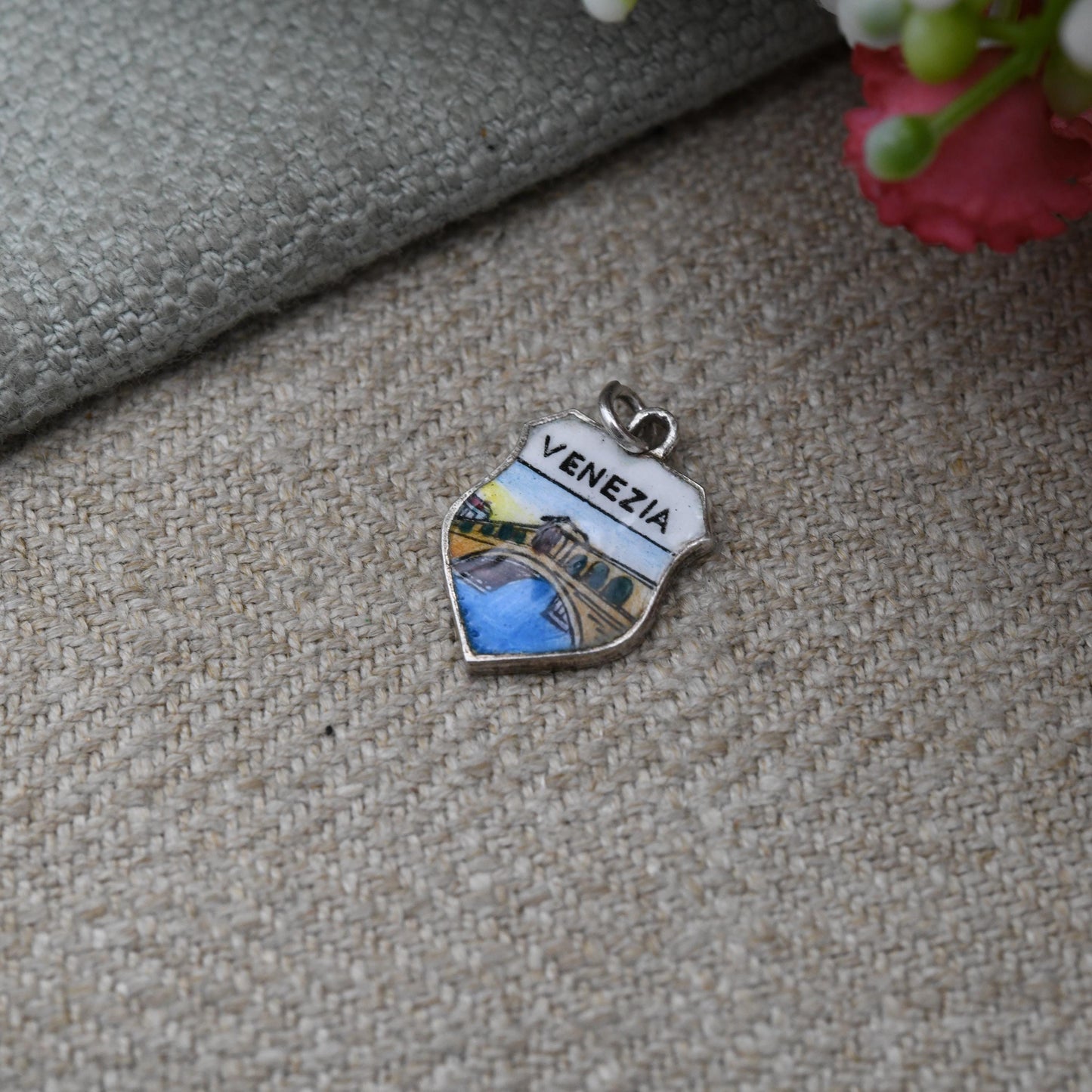 Vintage .800 Silver Venice Enamel Souvenir Shield Charm Pendant - Venezia | Venice Italy | Tourist | Souvenir Gift for Charm Bracelet