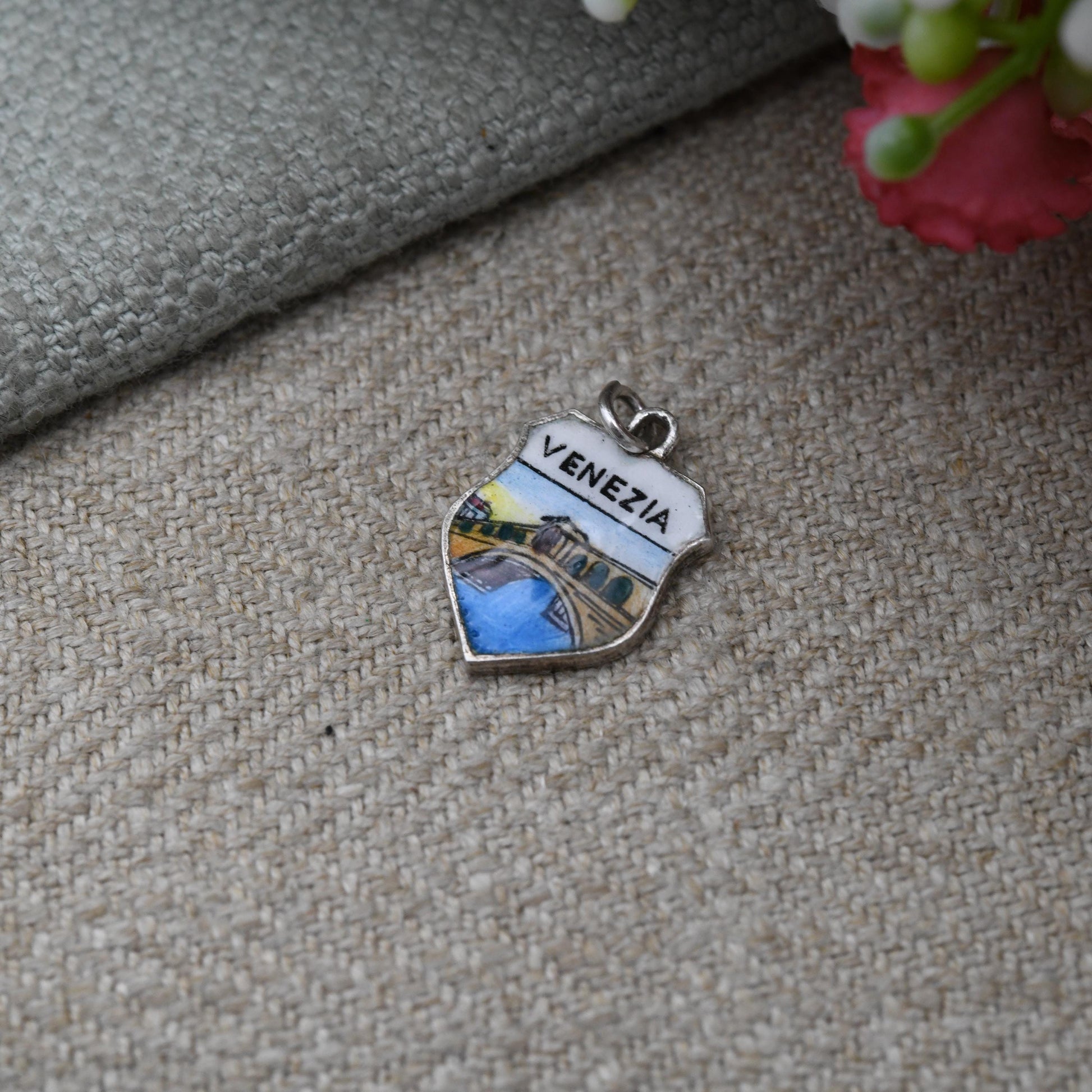 Vintage .800 Silver Venice Enamel Souvenir Shield Charm Pendant - Venezia | Venice Italy | Tourist | Souvenir Gift for Charm Bracelet