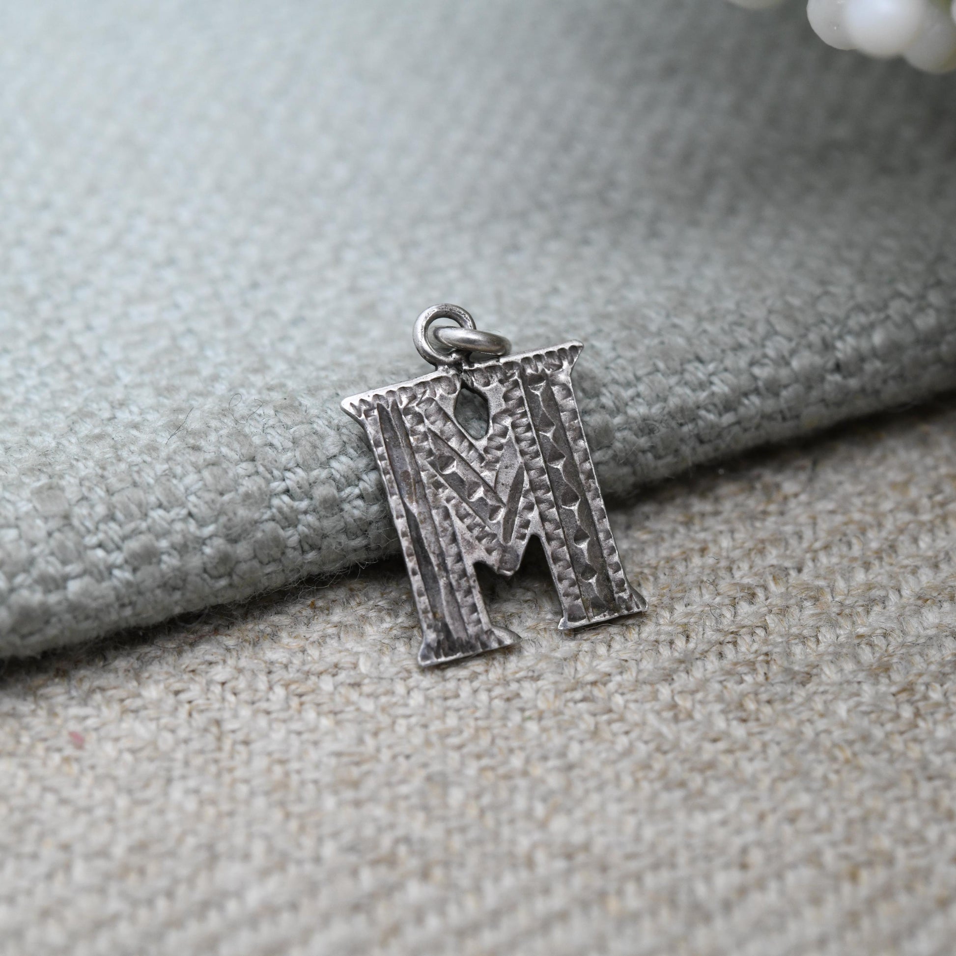 Vintage Sterling Silver Letter M Pendant with Ornate Hand Engraved Patters - Cute Initial Gift Mid-Century | Necklace Charm Jewellery