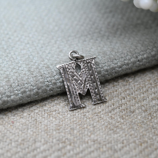 Vintage Sterling Silver Letter M Pendant with Ornate Hand Engraved Patters - Cute Initial Gift Mid-Century | Necklace Charm Jewellery