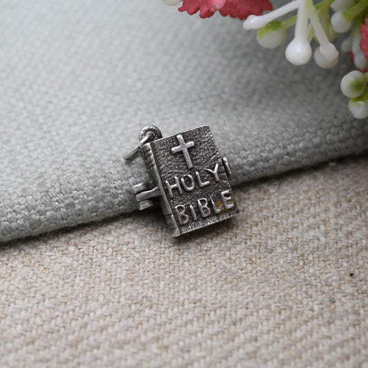 Vintage Sterling Silver Bible Opening Charm Pendant - The Lord's Prayer | Religion | Book | Gift for Charm Bracelet Necklace Stack