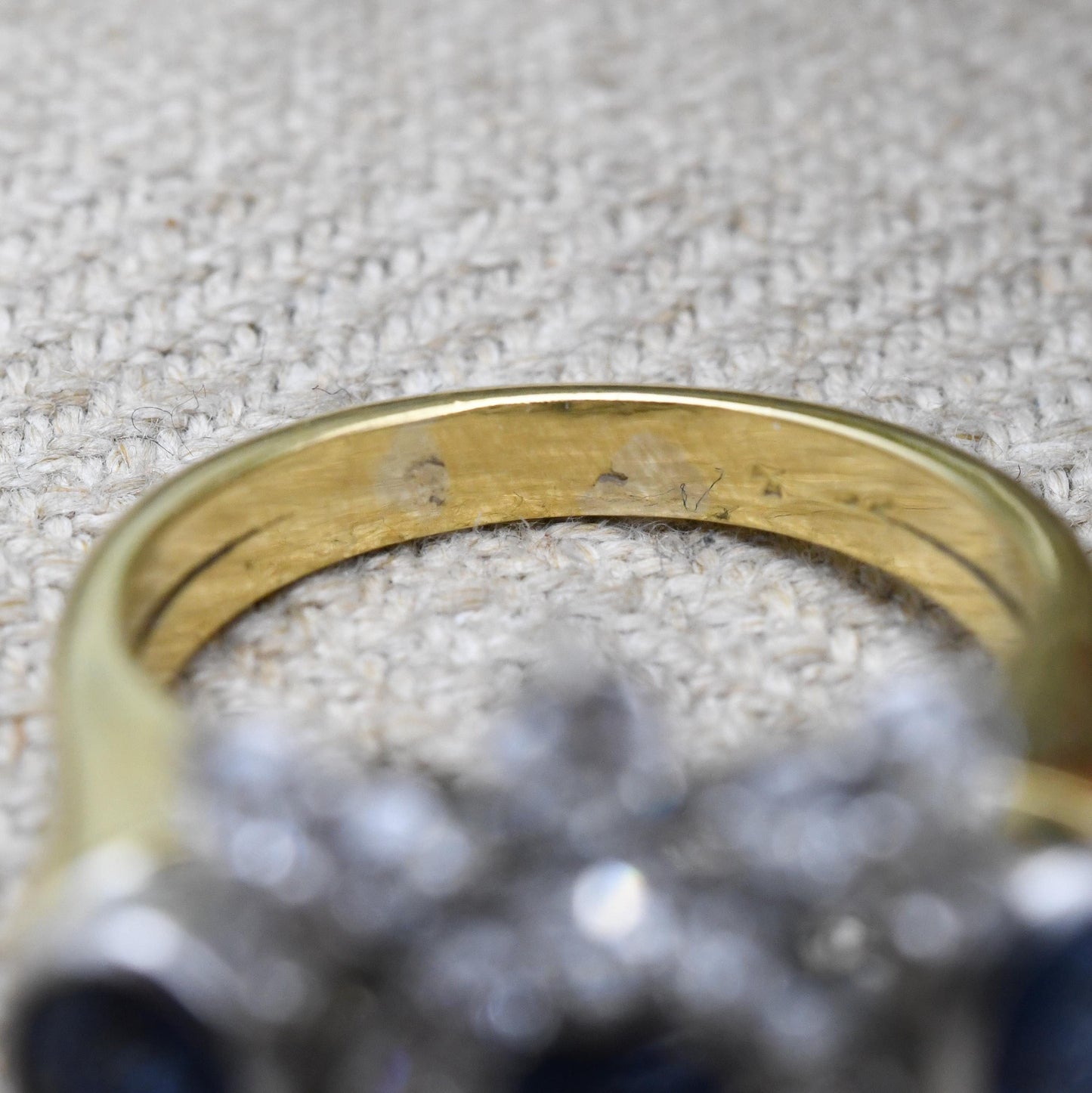 Vintage 18ct Gold Three Stone Sapphire and Diamond Ring 2.4ct - Mid-Century Statement Cocktail Ring Antique Conversion | Size UK N 1/2 US 7