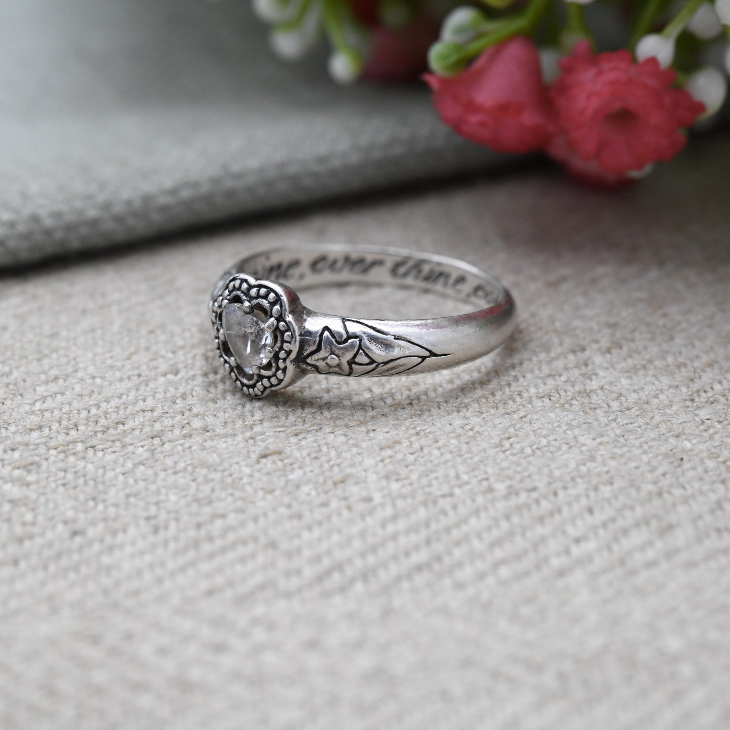 Sterling Silver Posy Ring - Ever Mine, Ever Thine, Ever For Each Other | Hidden Secret Message Band | Size UK - R 1/2 | US - 9 1/4
