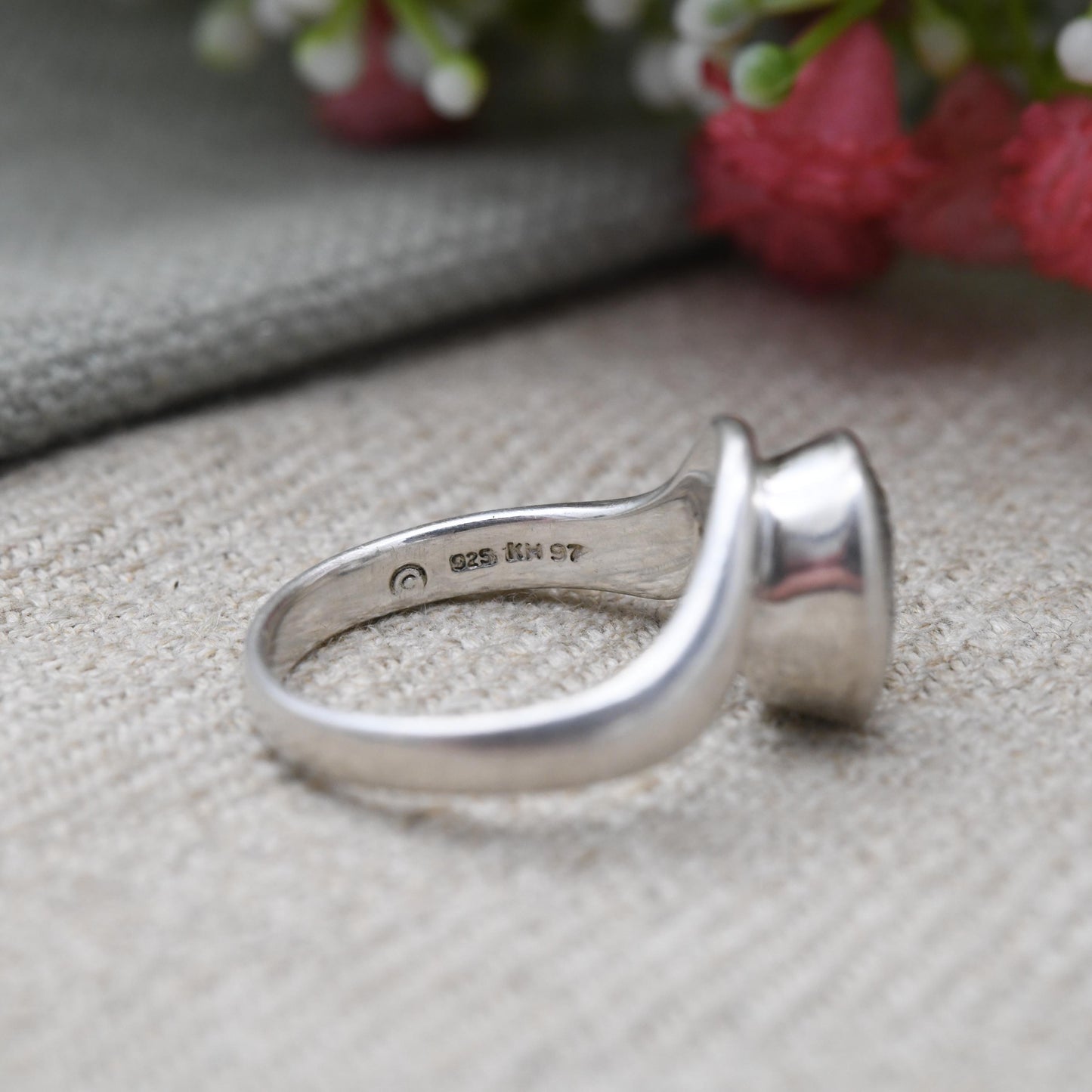Chunky Sterling Silver Kit Heath Clear Stone Ring- Large Faceted Clear Gemstone Ring | UK Size - N 1/2 | US Size - 7 1/4