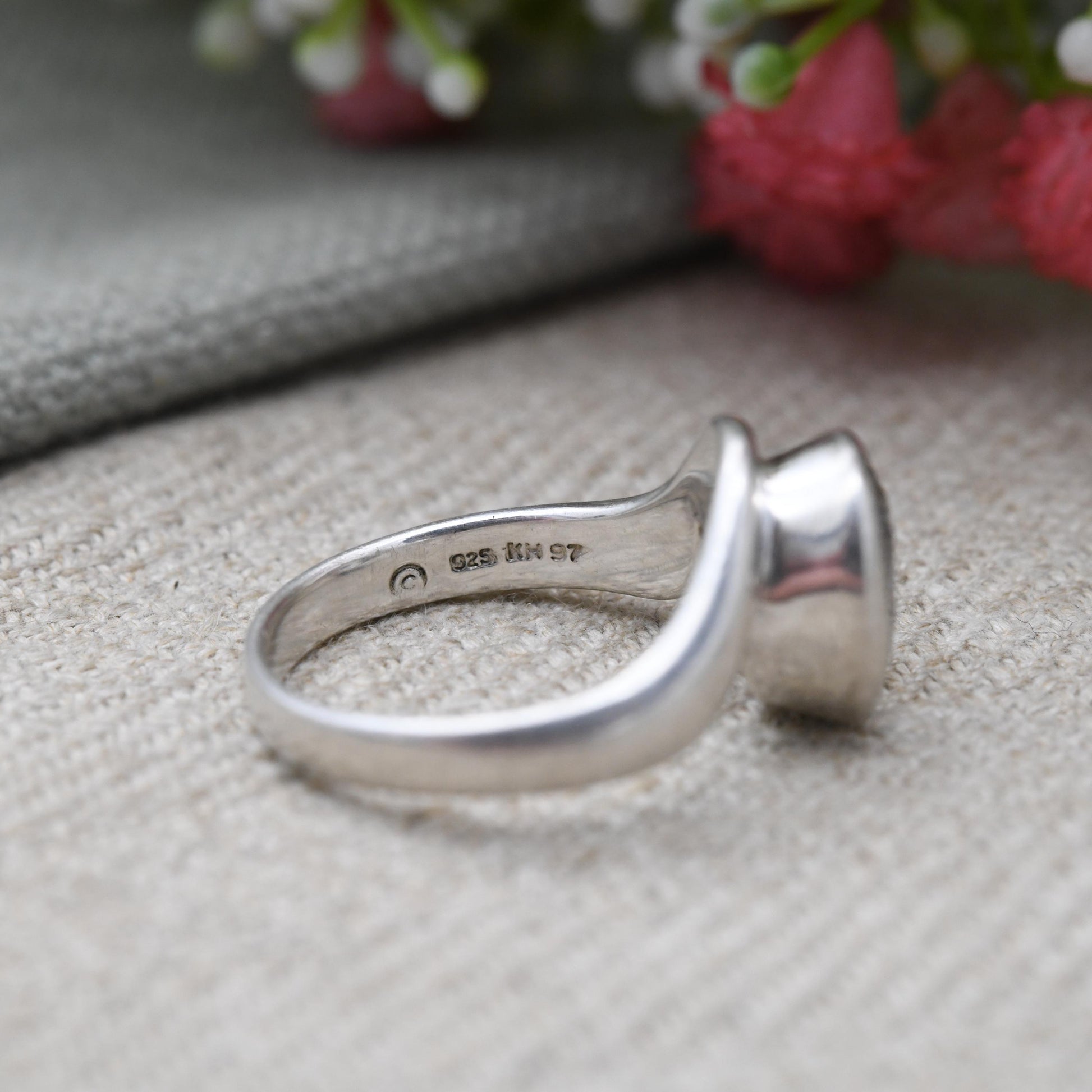 Chunky Sterling Silver Kit Heath Clear Stone Ring- Large Faceted Clear Gemstone Ring | UK Size - N 1/2 | US Size - 7 1/4