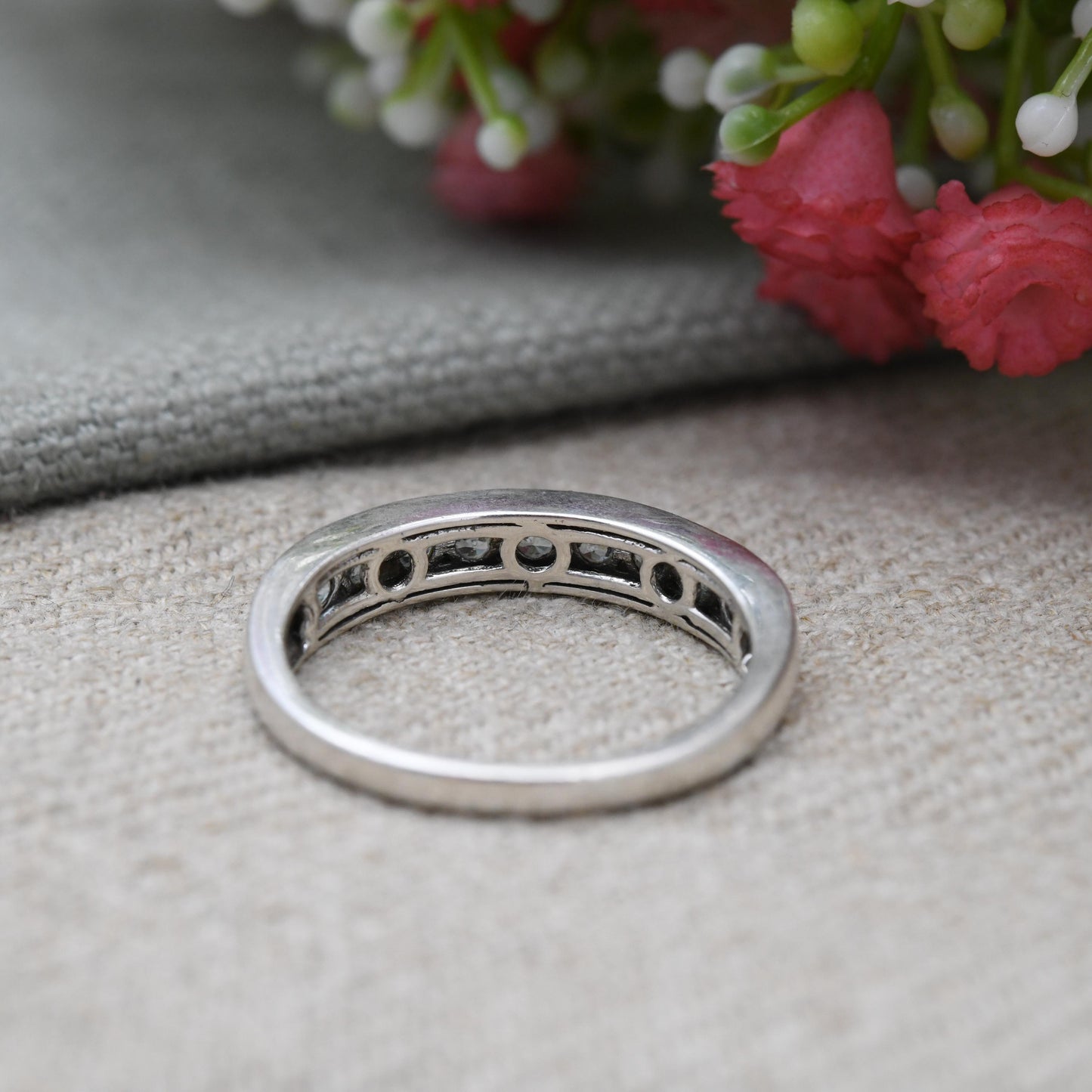 Sterling Silver Blue Stone Half Eternity Ring - Flush Channel | Placeholder | Stacking Band | UK Size - T 1/2 | US Size - 10
