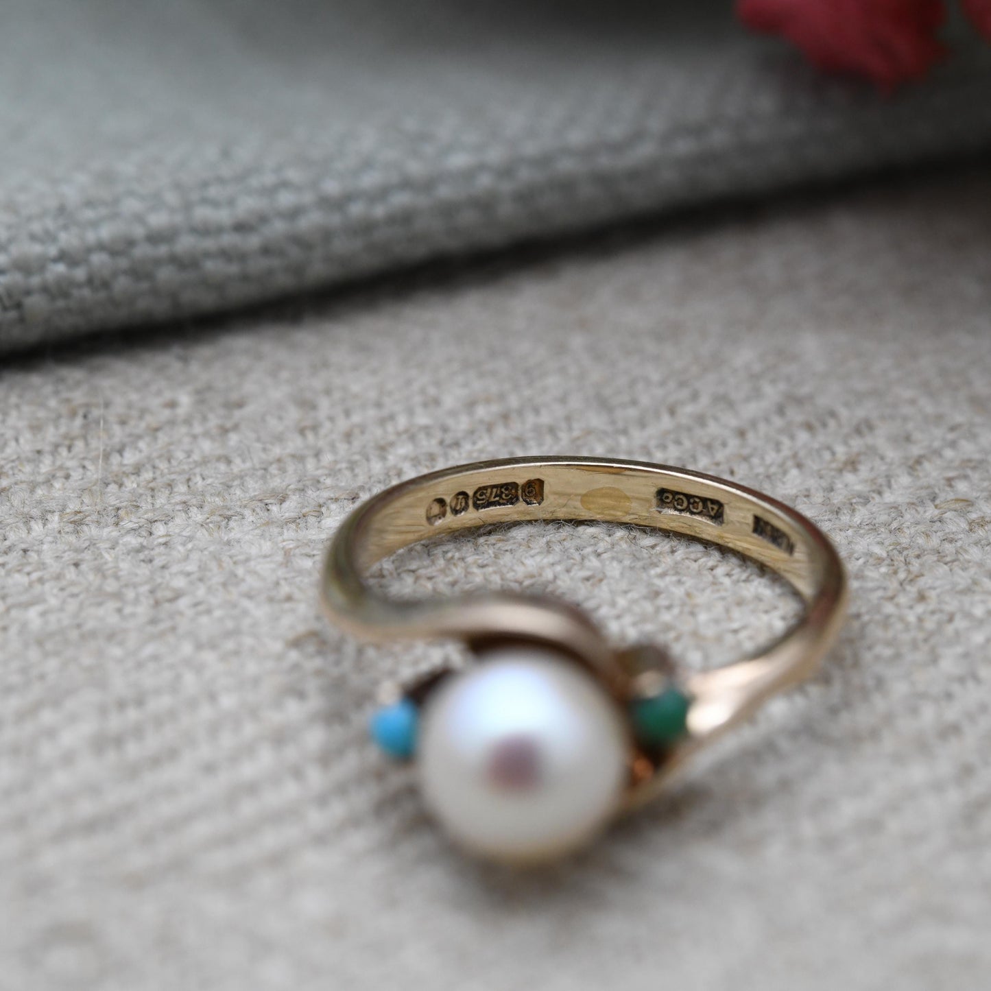 Vintage 9ct Gold Pearl & Turquoise Ring – London 1964 by Albion | Real Pearl with Turquoise Accents | UK Size - L | US Size - 6