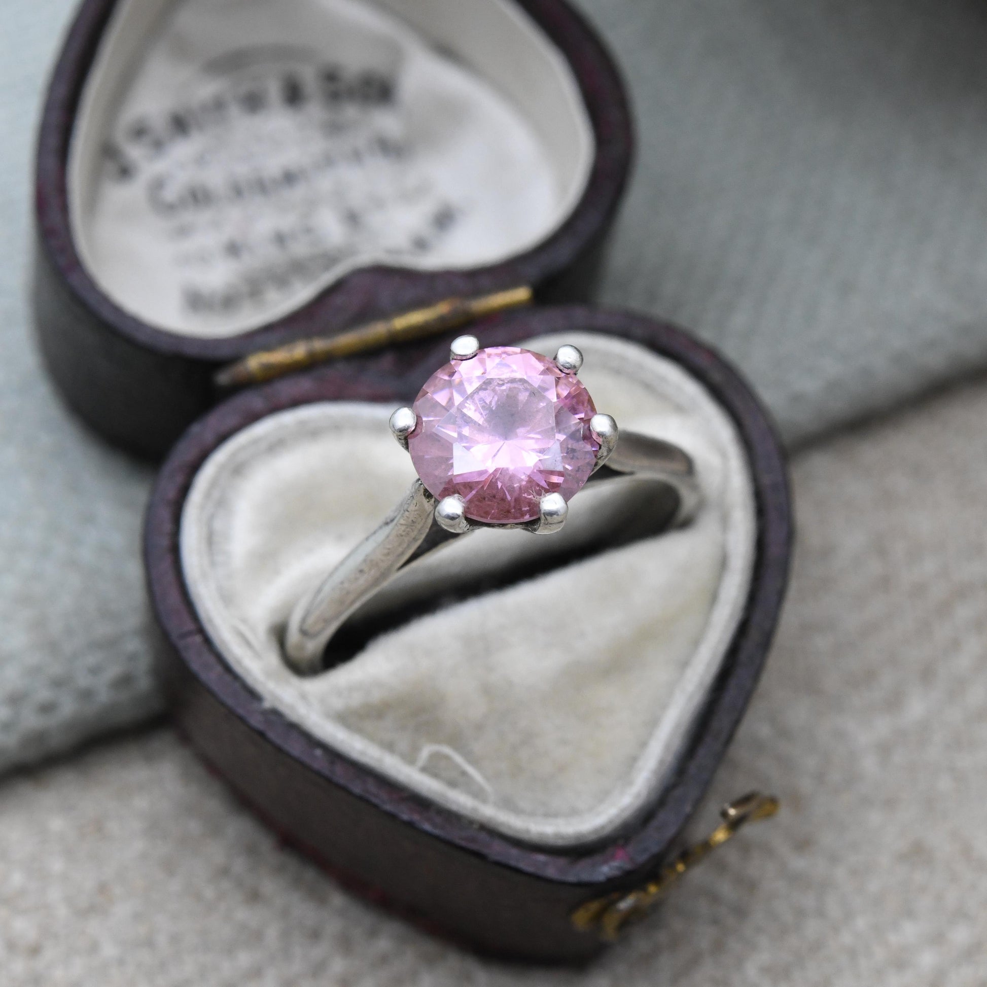 Vintage Sterling Silver Pink Stone Solitaire Ring - Statement Large Faceted Stone | Pretty Gift for Her | UK Size - P | US Size - 7 3/4