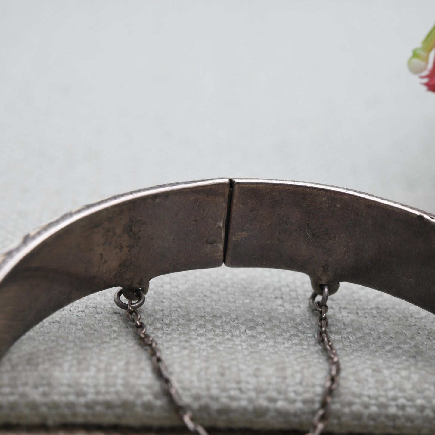 Vintage Sterling Silver & Enamel Siam Bangle Bracelet - Gorgeous White Enamel | Thailand | Mid-Century | Gift for Her