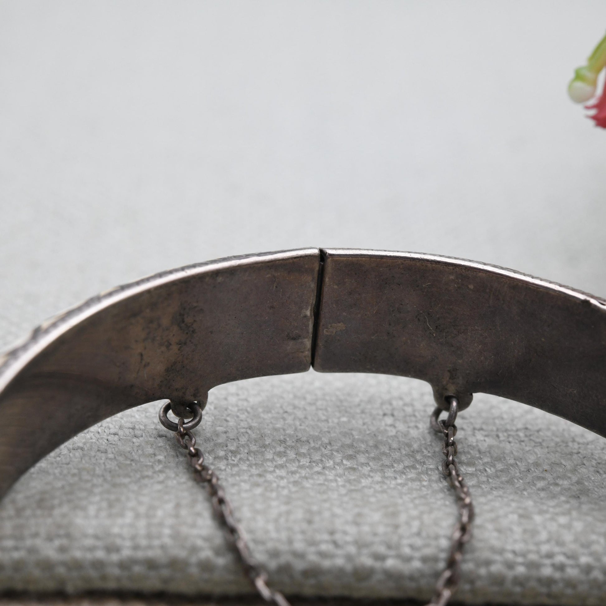 Vintage Sterling Silver & Enamel Siam Bangle Bracelet - Gorgeous White Enamel | Thailand | Mid-Century | Gift for Her