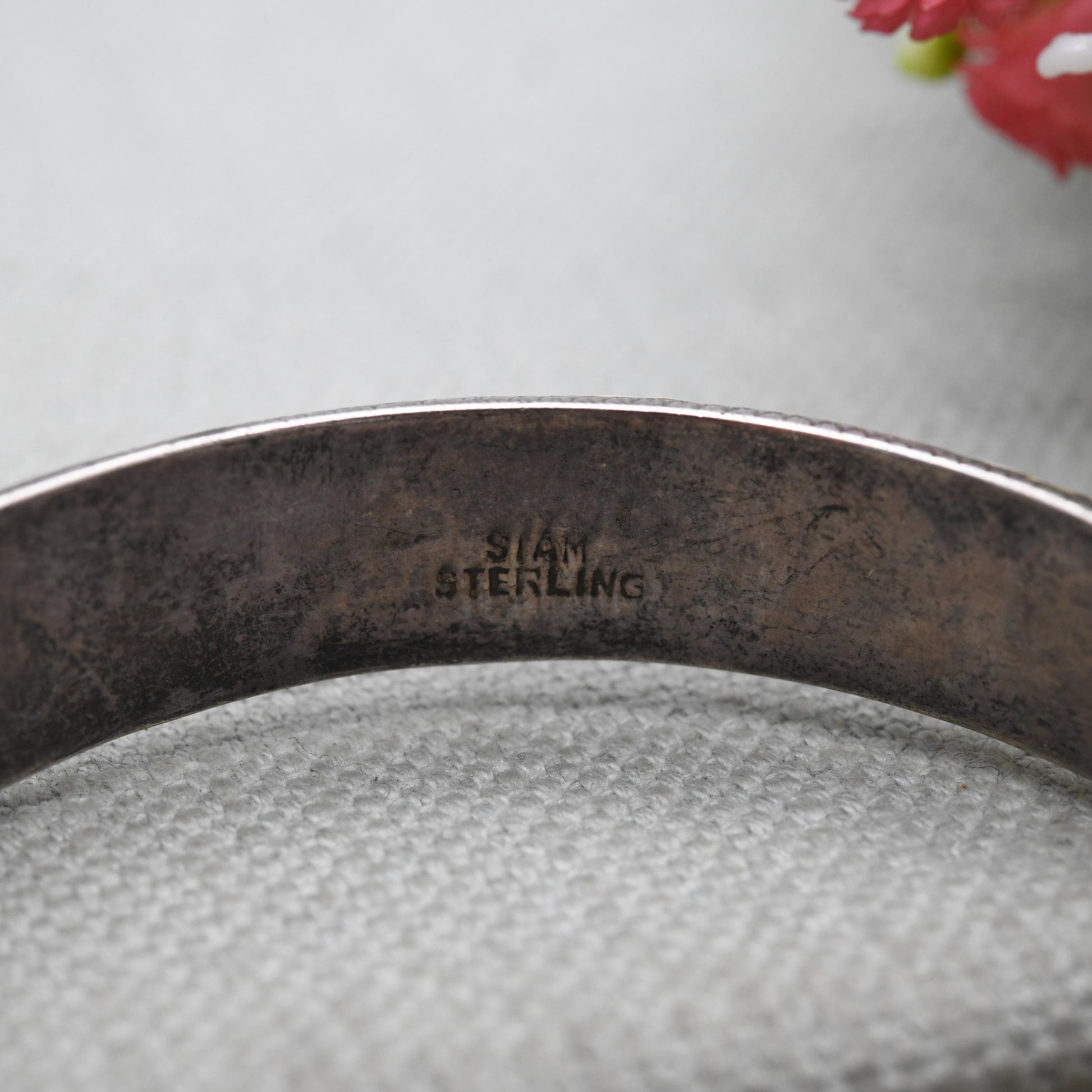 Vintage Sterling Silver & Enamel Siam Bangle Bracelet - Gorgeous White Enamel | Thailand | Mid-Century | Gift for Her