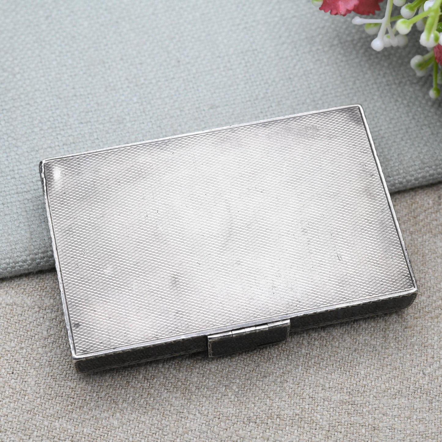 Art Deco Sterling Silver Cigarette Case 1928 by G.S – Black Enamel, Amethyst & Marcasite | Antique Compact Box with Closing Latch
