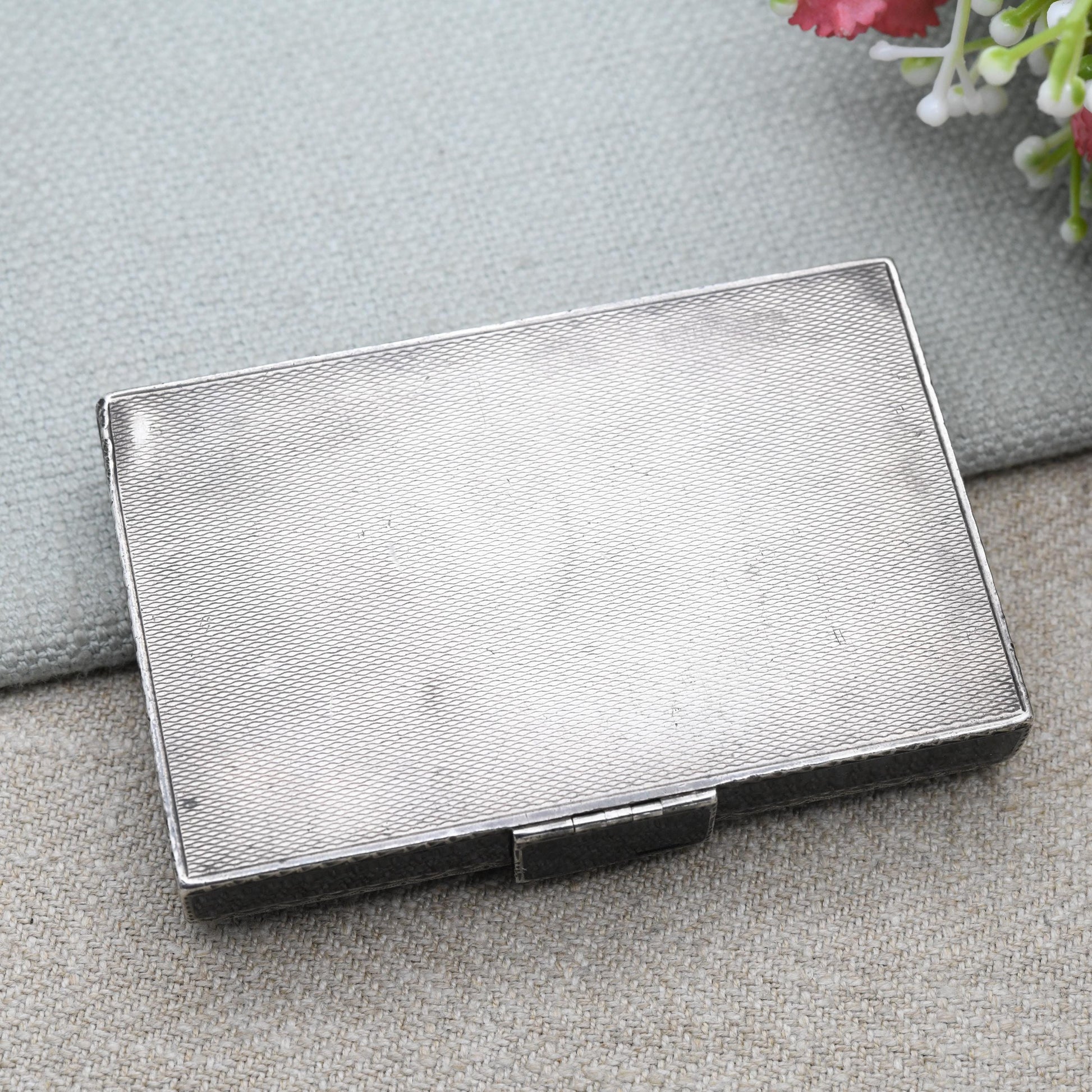 Art Deco Sterling Silver Cigarette Case 1928 by G.S – Black Enamel, Amethyst & Marcasite | Antique Compact Box with Closing Latch