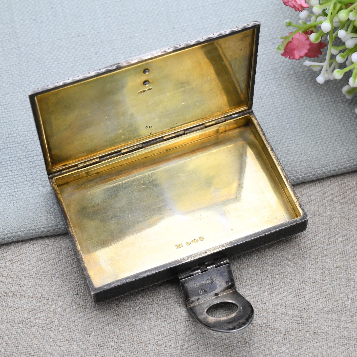 Art Deco Sterling Silver Cigarette Case 1928 by G.S – Black Enamel, Amethyst & Marcasite | Antique Compact Box with Closing Latch