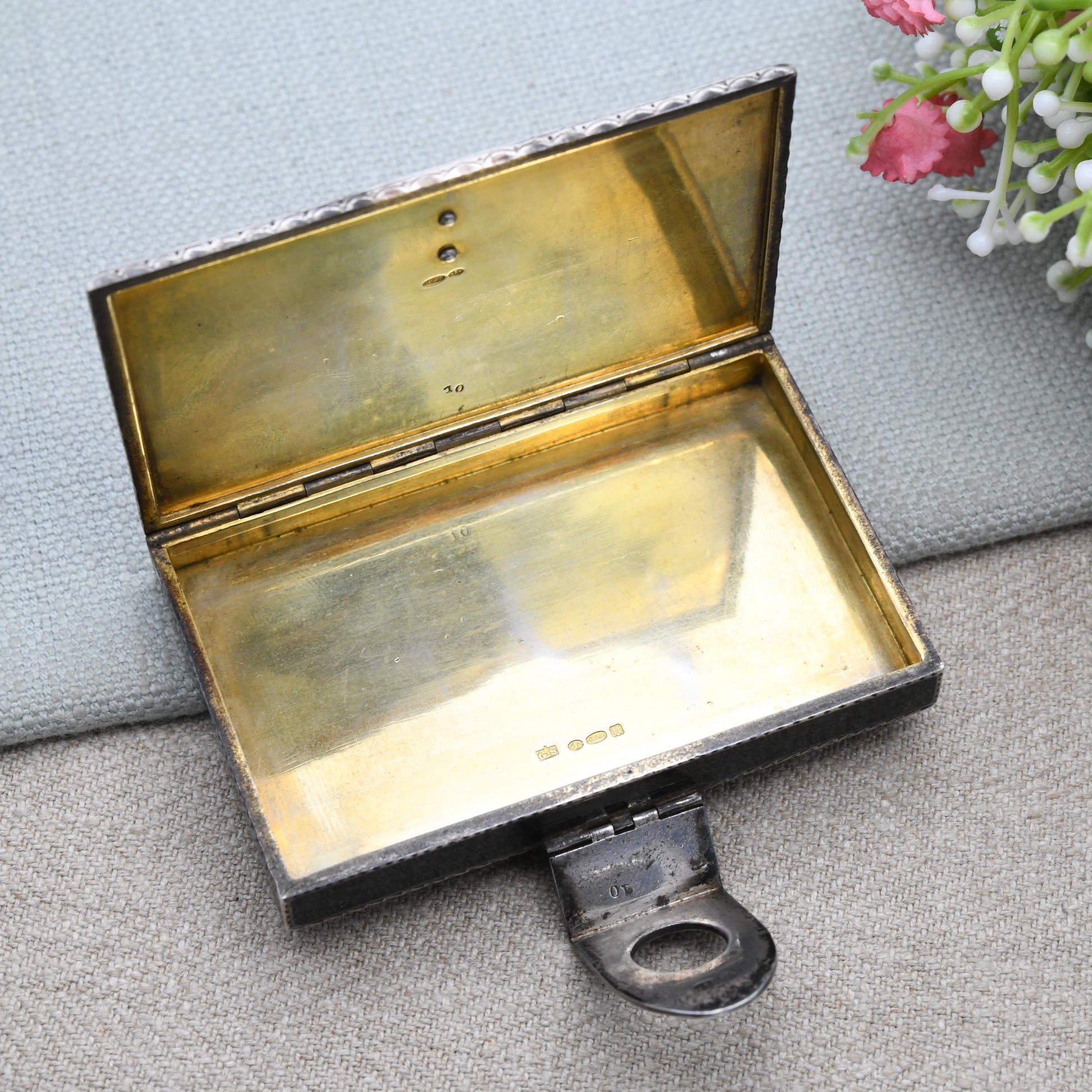 Art Deco Sterling Silver Cigarette Case 1928 by G.S – Black Enamel, Amethyst & Marcasite | Antique Compact Box with Closing Latch