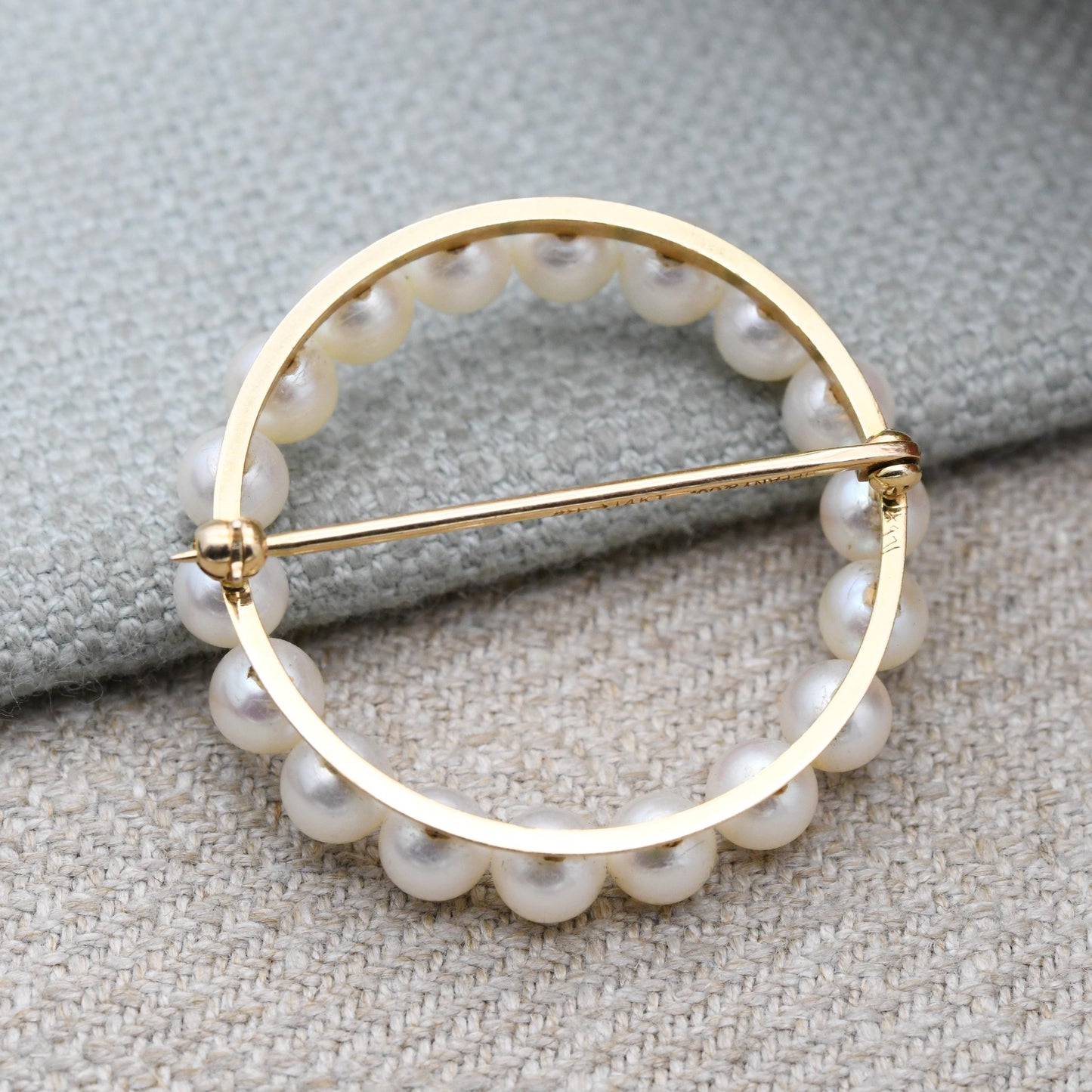 Vintage Tiffany & Co 14ct Gold and Pearl Wreath Brooch c. 1960s - 5mm White Round Pearls