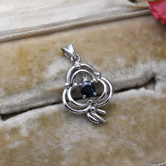 Vintage 18ct White Gold Sapphire Diamond Pendant - Three Leaf Clover Shape Minimalist Gemstone Charm