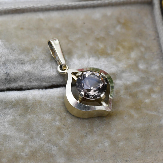 Vintage 9ct Gold Smoky Quartz Pendant 1977 - Ornate Gemstone Necklace Charm Pendant | Mid-Century